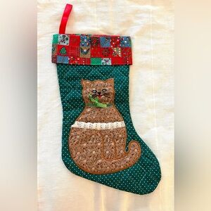 Vintage Stocking Cat Avon Christmas Quilted Calico Patchwork 70s Cottagecore